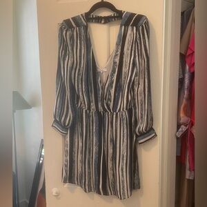 Parker Blue, Black and White Striped Long-Sleeve Cocktail Dress